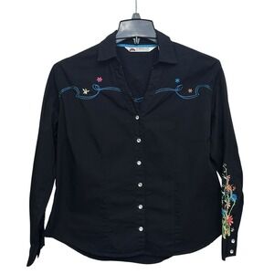 Cumberland Outfitters Western Shirt Women 1X Black Long Sleeve Embroidered